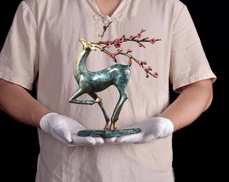 Limited Edition -HOT SALE gift # TOP office home business art  Collection plum blossom deer bronze Sculpture decor