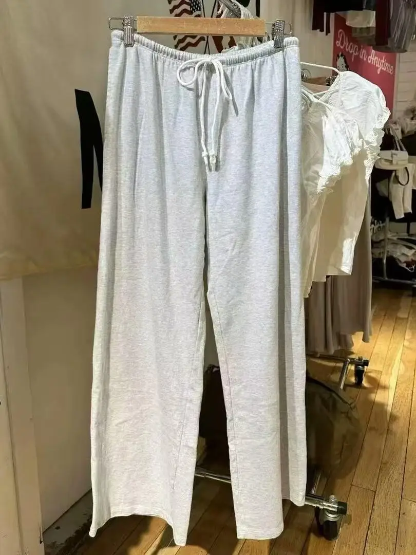 بنطلون نسائي واسع الساق بخصر مرتفع على الطراز الأمريكي، مصنوع من القطن الخالص مع حزام، تصميم فضفاض ومريح من براندي بي إم