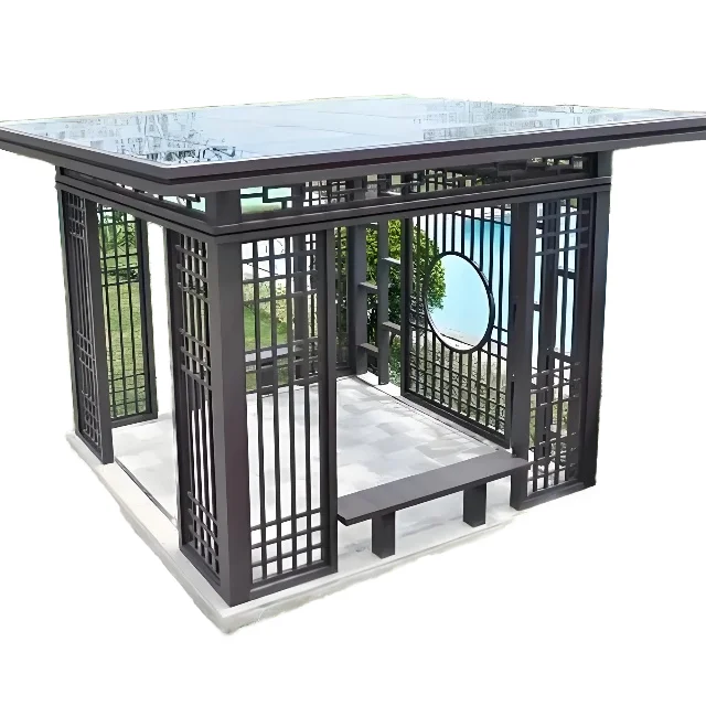 

Outdoor Garden Pavilion with Flat Roof Tempered Glass Pergola Gazebo