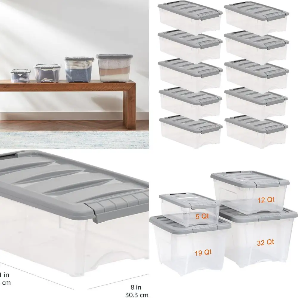 

Штабелируемые прозрачные/серые пластиковые контейнеры для хранения с защелками, 5 литров, 10 шт. в упаковке