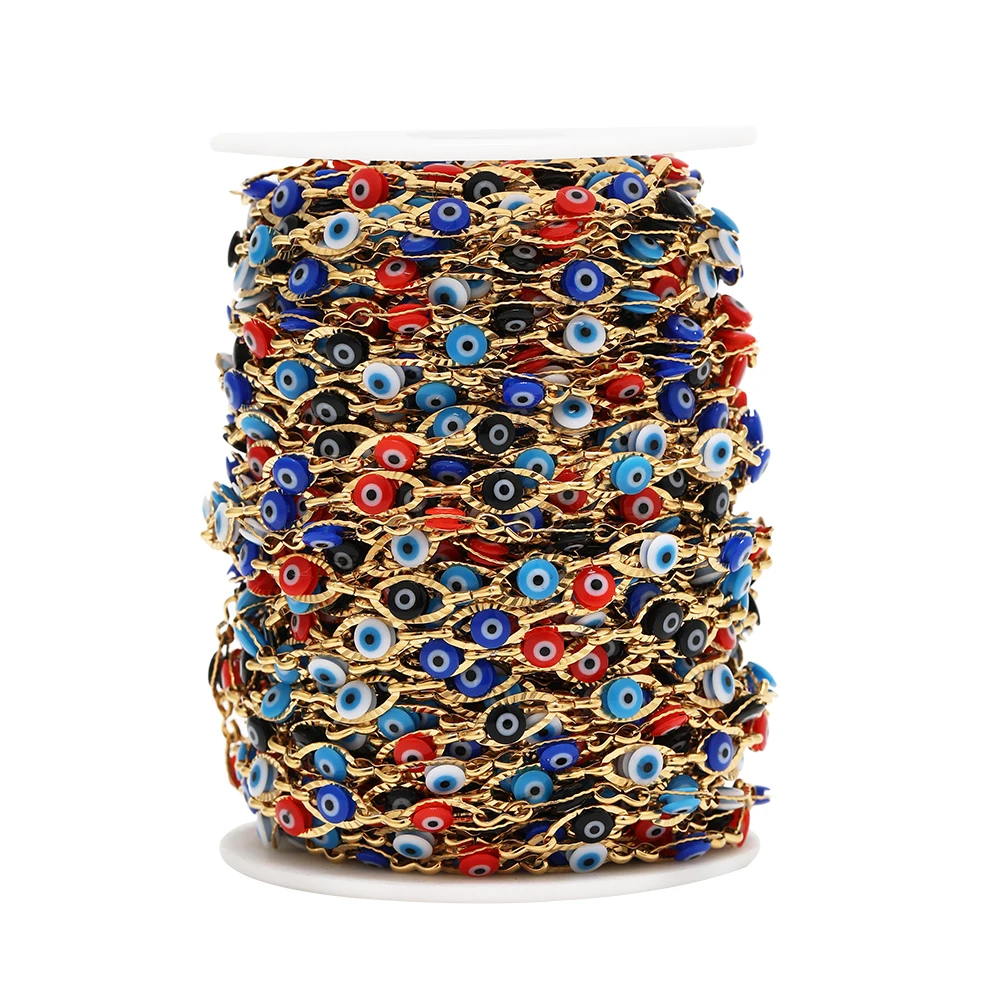 1 metro de aço inoxidável turquia olho charme link chains colorido olho frisado corrente para colar pulseira jóias fazendo componentes