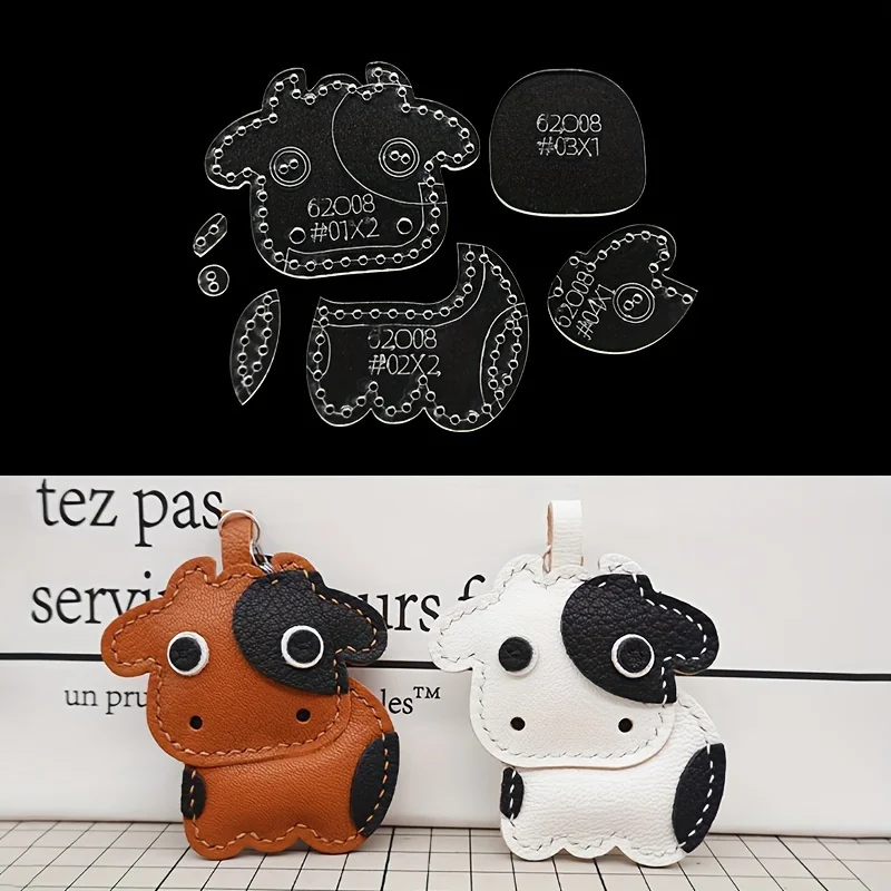 7pcs/set Cute Cartoon Cow Acrylic Template DIY Leather Hanging Ornament Pendant Stencil Tools Supplies for Accessories Making