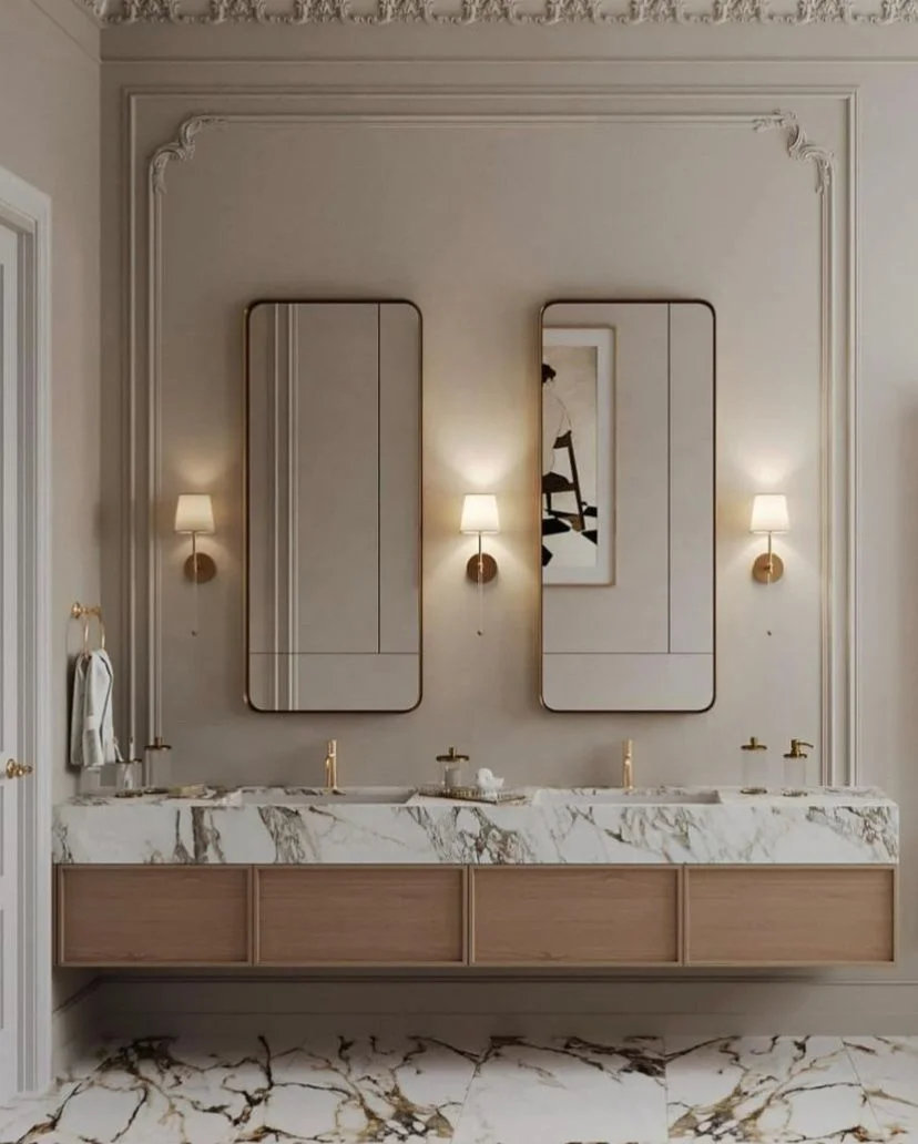 Custom Contemporary Wall Mounted Marble Sink Countertop Solid Wood Bathroom Double Vanity Cabinet With Sink