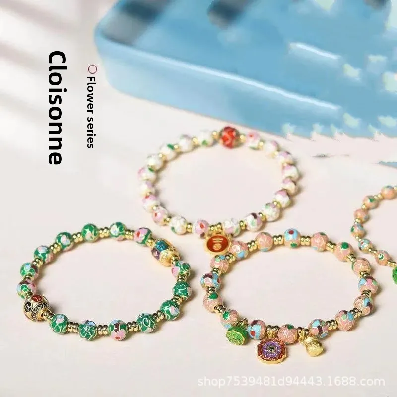 Arrival Cloisonne Bracelet Women's High-end Sense Cloisonne Flower Series Bracelet National Style New Chinese Style Hand String