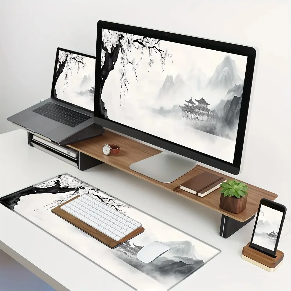 CIFBUY Cherry Blossom Gaming Mouse Pad Large Non-slip Rubber Desk Mat Stitched Edge Extended Keyboard Mat Office Accessories