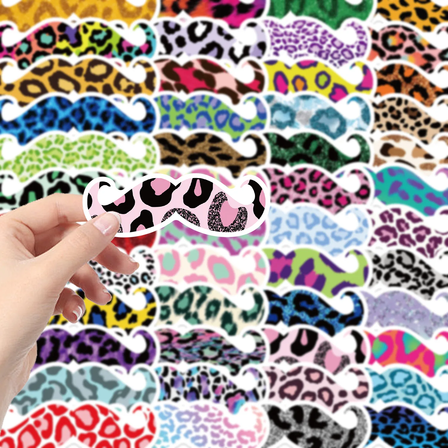 50PCS Colored Leopard-Patterned Beard Cartoon Stickers Personalization Creative Graffiti Decal DIY Luggage Phone Guitar Kid Toys