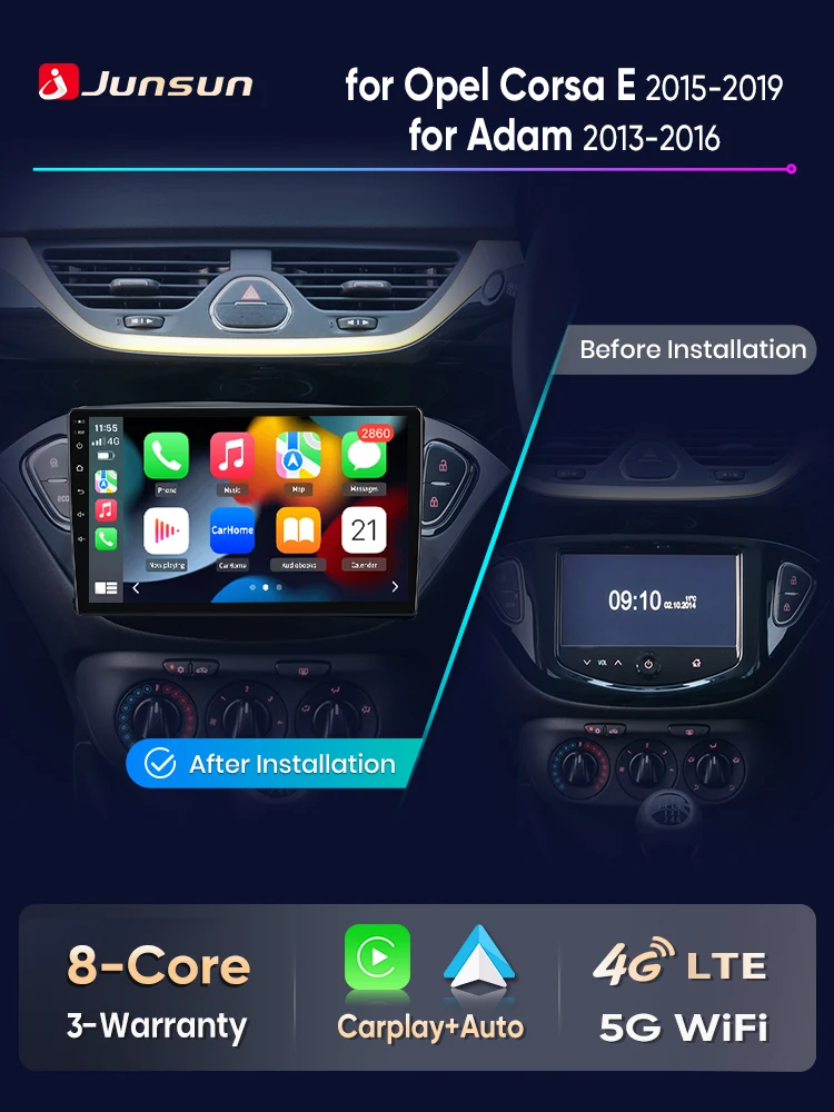 Junsun Autoradio Stereoanlage für Opel Adam 2013-2016 für Corsa E 2015-2019 Multimedia-Videoplayer GPS-Navigation Touchscreen