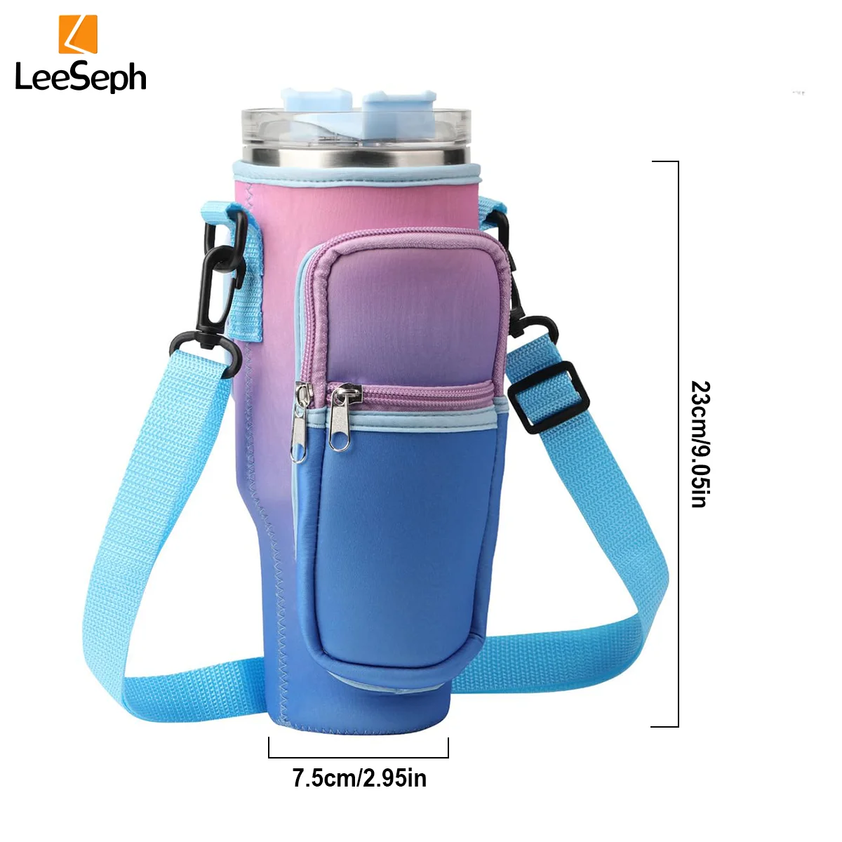 Water Bottle Bag with Phone Pocket for Stanley 40oz Tumbler,  with Adjustable Shoulder Strap, for Walking Biking Travelling Camp