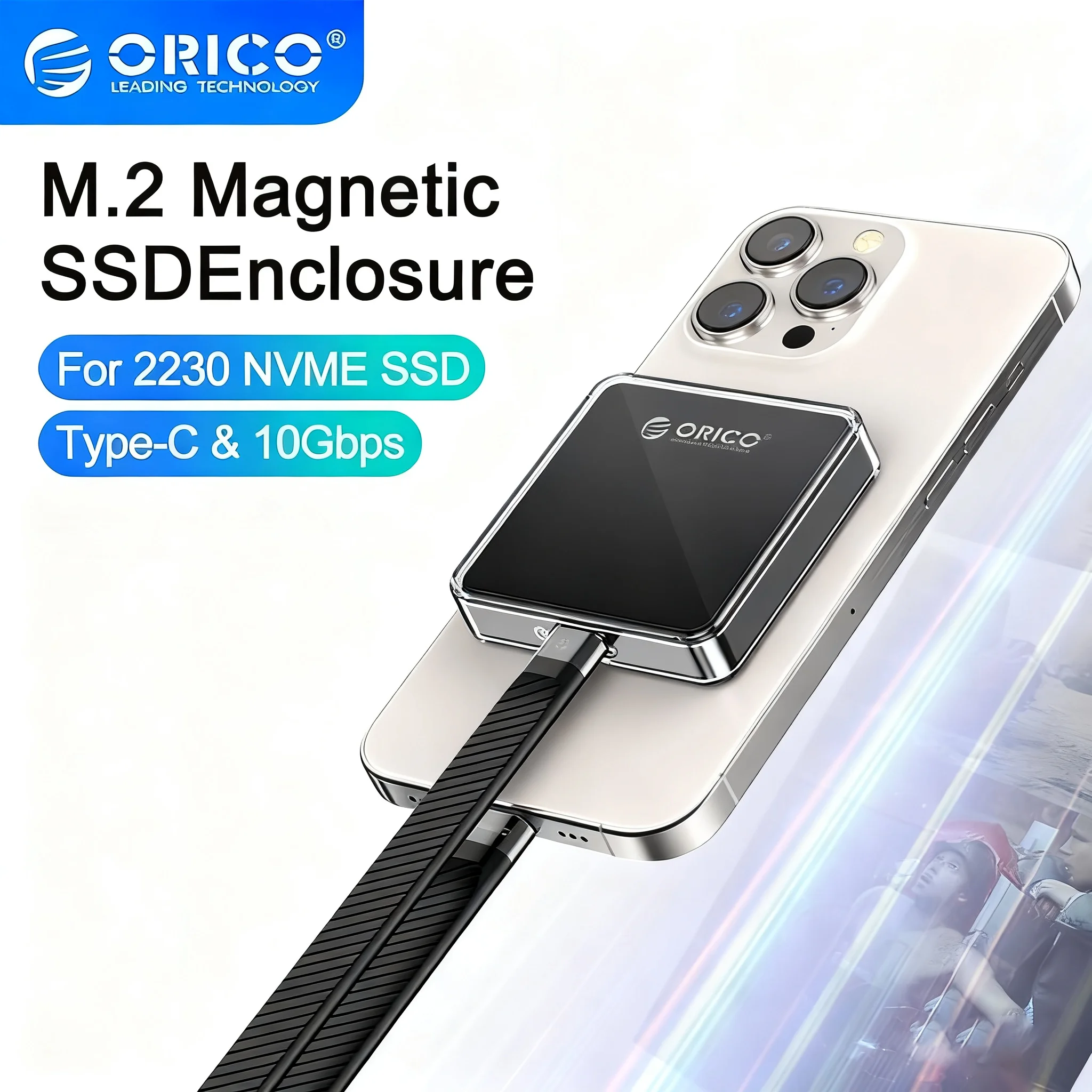 

ORICO Magnetic 2230 M.2 NVME SSD Enclosure Case 10 Гбит/с M.2 к USB Type C Внешний адаптер для iPhone 15 Pro Max ProRes MacBook