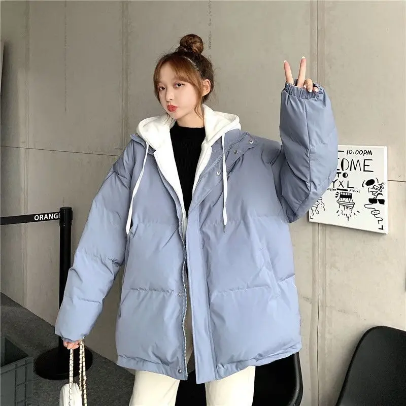 2023 New Women Down Cotton Coat Winter Jacket Female Short Versatile Parkas Loose Thick Outwear Solid Color Hooded Overcoat