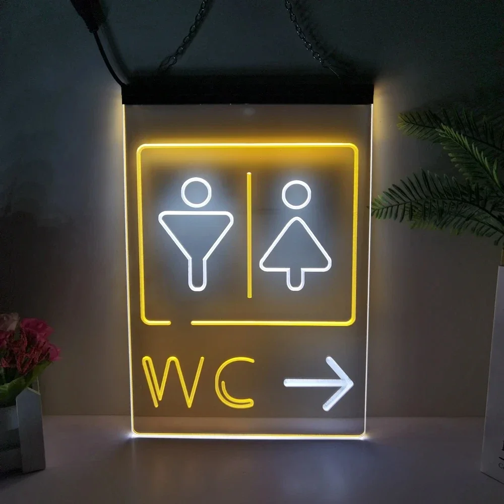 WC Toilet Signs LED Neon Signs - 3d Carved Wall Art for Homes, Rooms, Offices, Shops, Farmhouses, Decorated with Vintage Decor