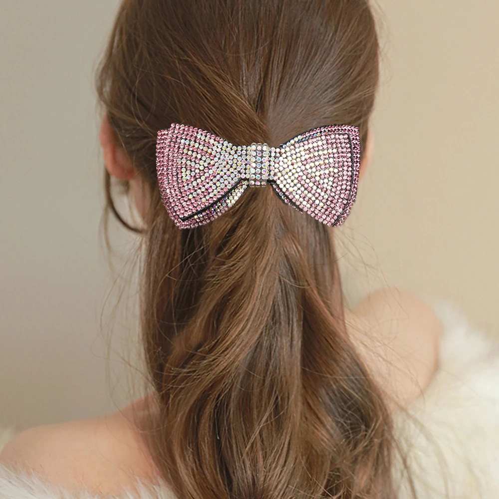 Women Rhinestone Bow Hair Clip Barrette For Girls Ponytail Fashion Hairpin Ladies Party Elegant Headwear Hair Accessories