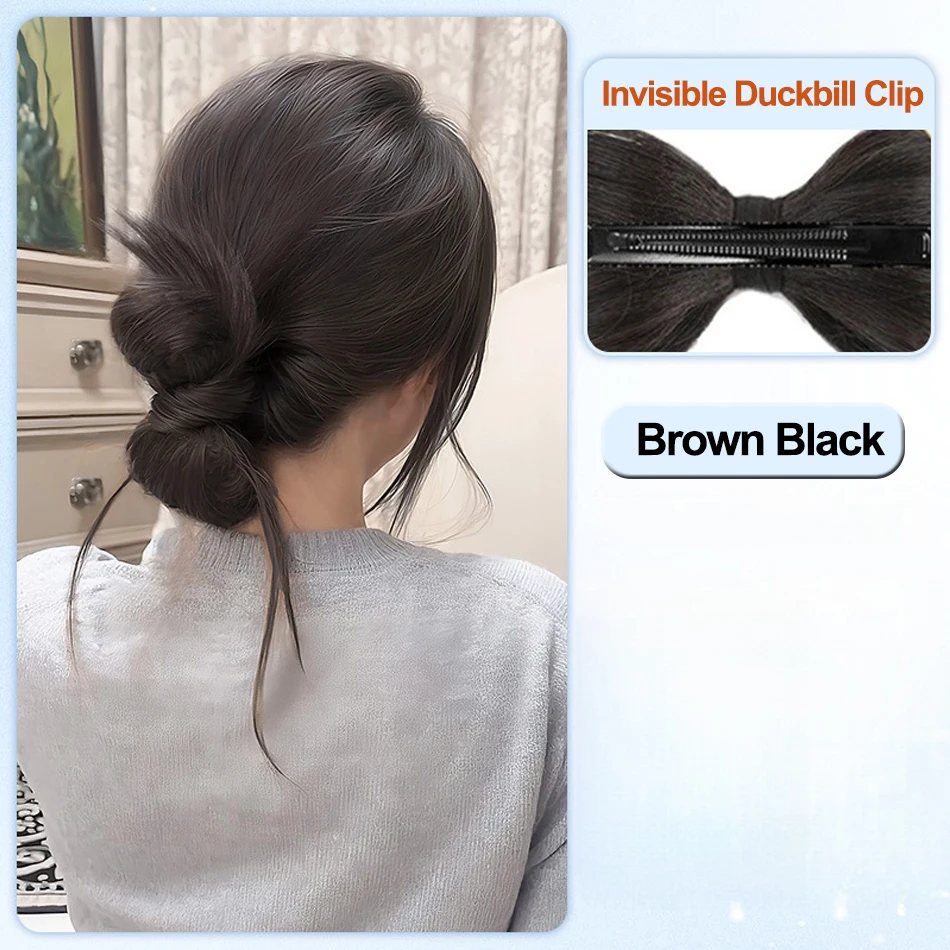 Synthetic Clamp Type Bowknot Hair Bun With Duckbill Clip Elegant And Natural Shuttlecock Head Ponytail Hair Extensions For Women image 6