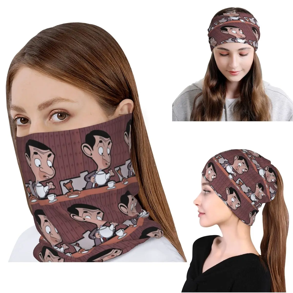 Mr. Bean Cartoon Bandana Neck Cover Wrap Scarf Warm Face Mask Beanies Hat Unisex Adult Breathable