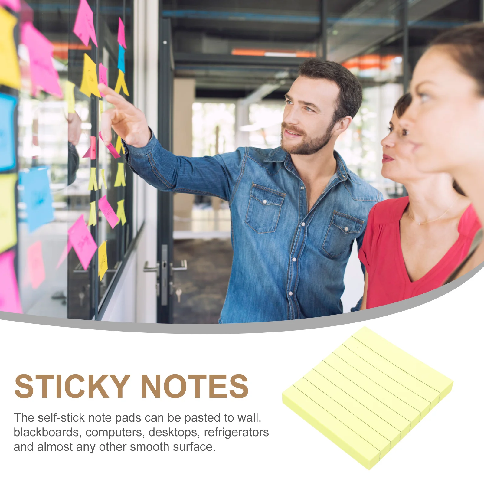 

800 Sheets Lined Bright Yellow Self-Stick Memo Notes Strong Adhesive Fluorescent Paper for Messages