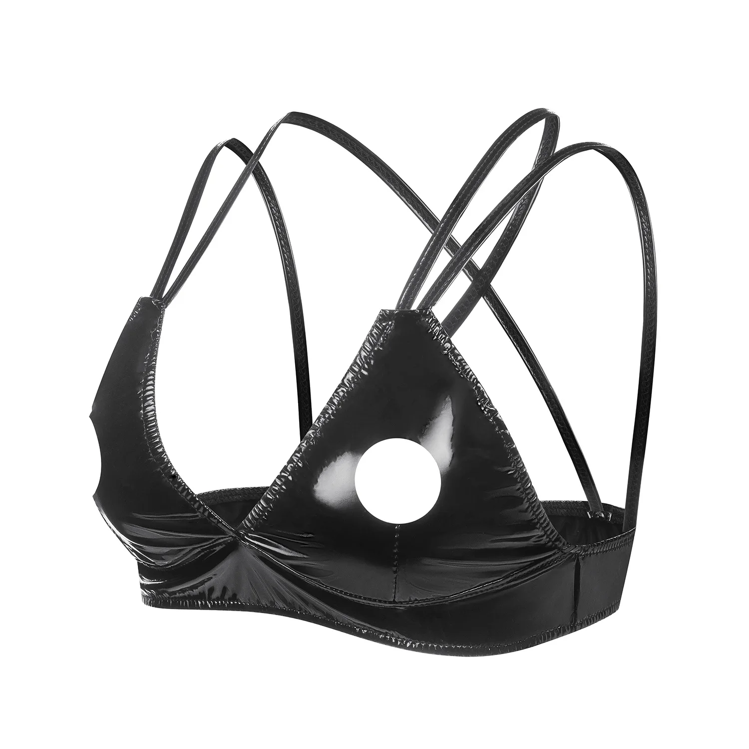 Red Black Women\'s Wet Look Faux Leather Bra Tops Wire-Free Unlined Bralette Lingerie Underwear Punk Bustier Corset Clubwear