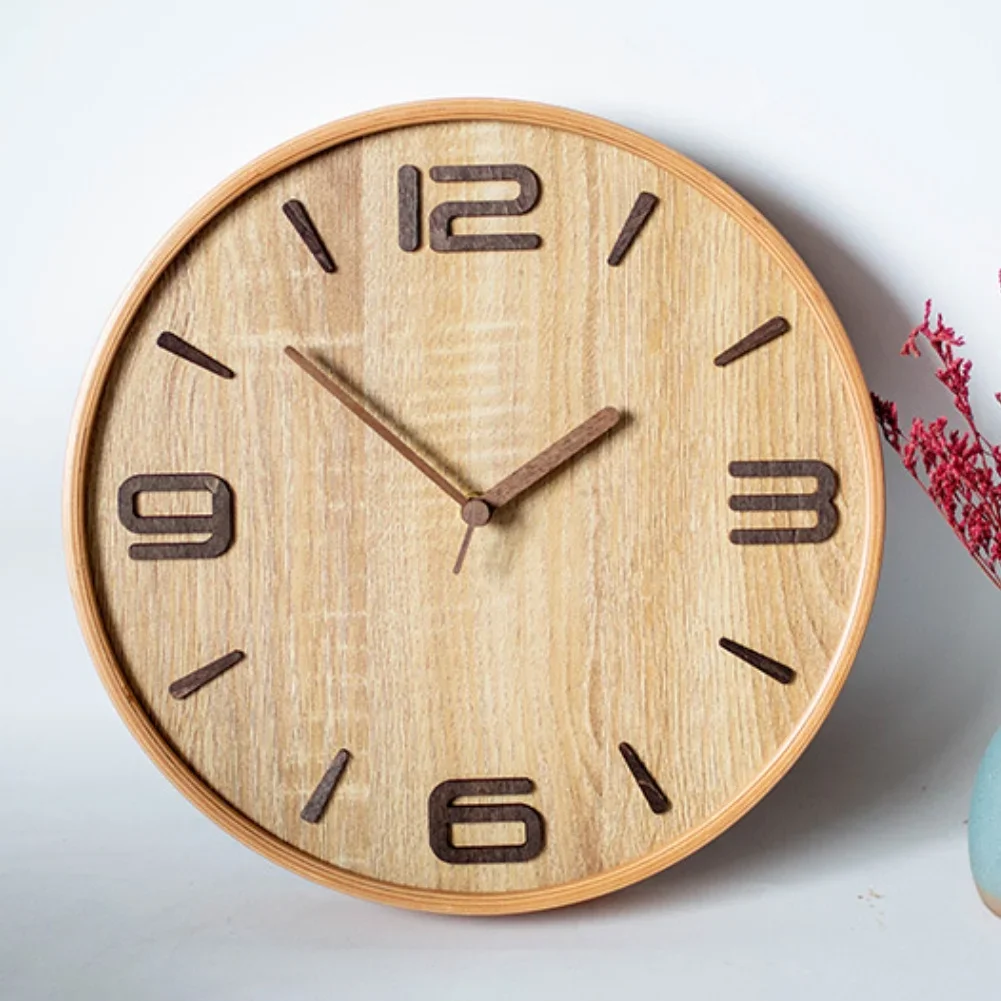 32cm Wooden Round Wall Clock Battery Operated Silent NonTicking Design for Home Office Quiet Environment with Seconds Hand