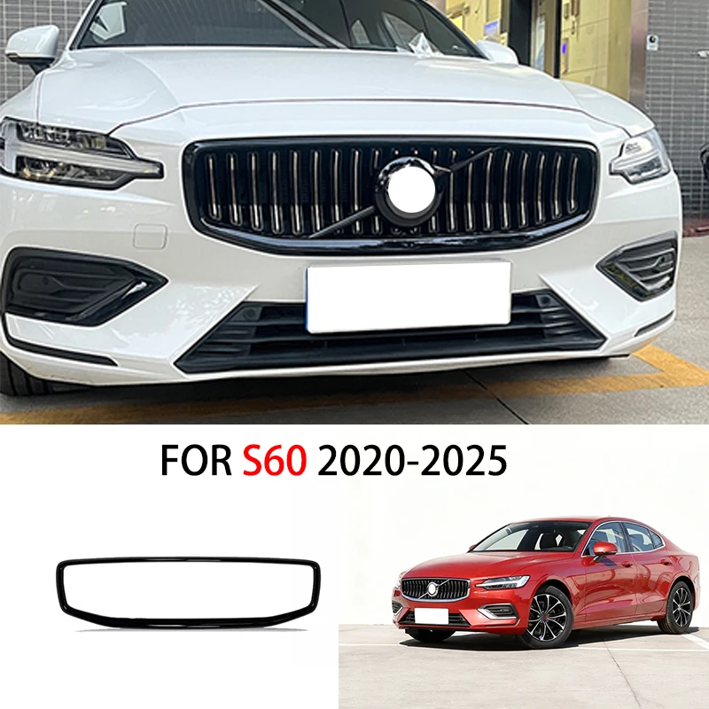 

ПОДХОДИТ ДЛЯ VOLVO S60 2020-2025, глянцевая черная решетка переднего бампера, накладка, отделка, удаление хром