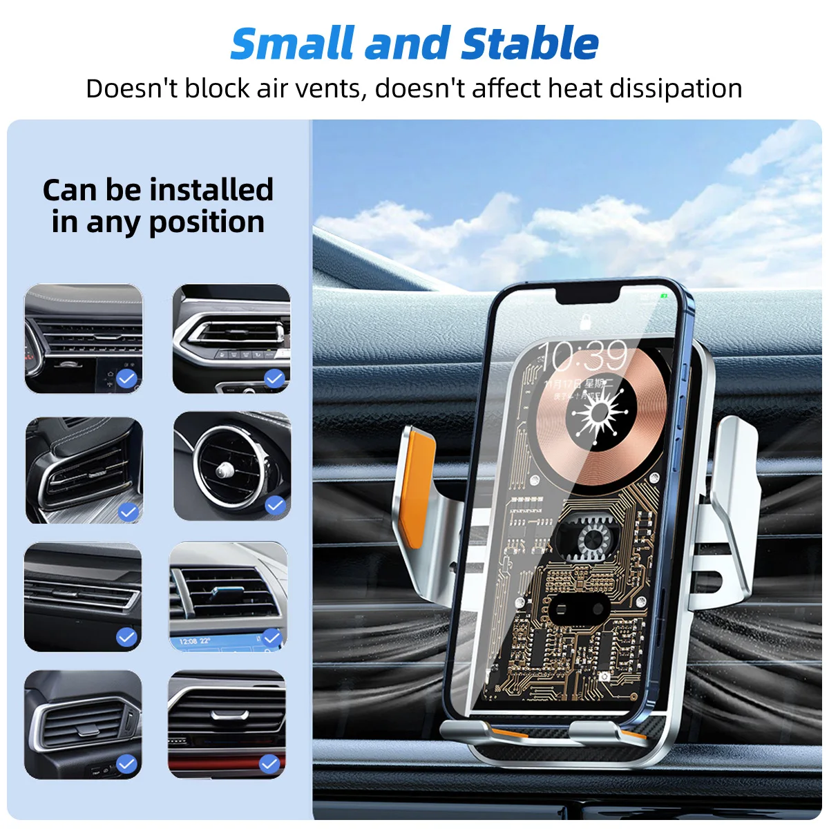 Wireless Car Charger phone Stand Transparent Auto Car Phone Holder Mount For iPhone 14 13 12 11 Samsung Fast Charging Station