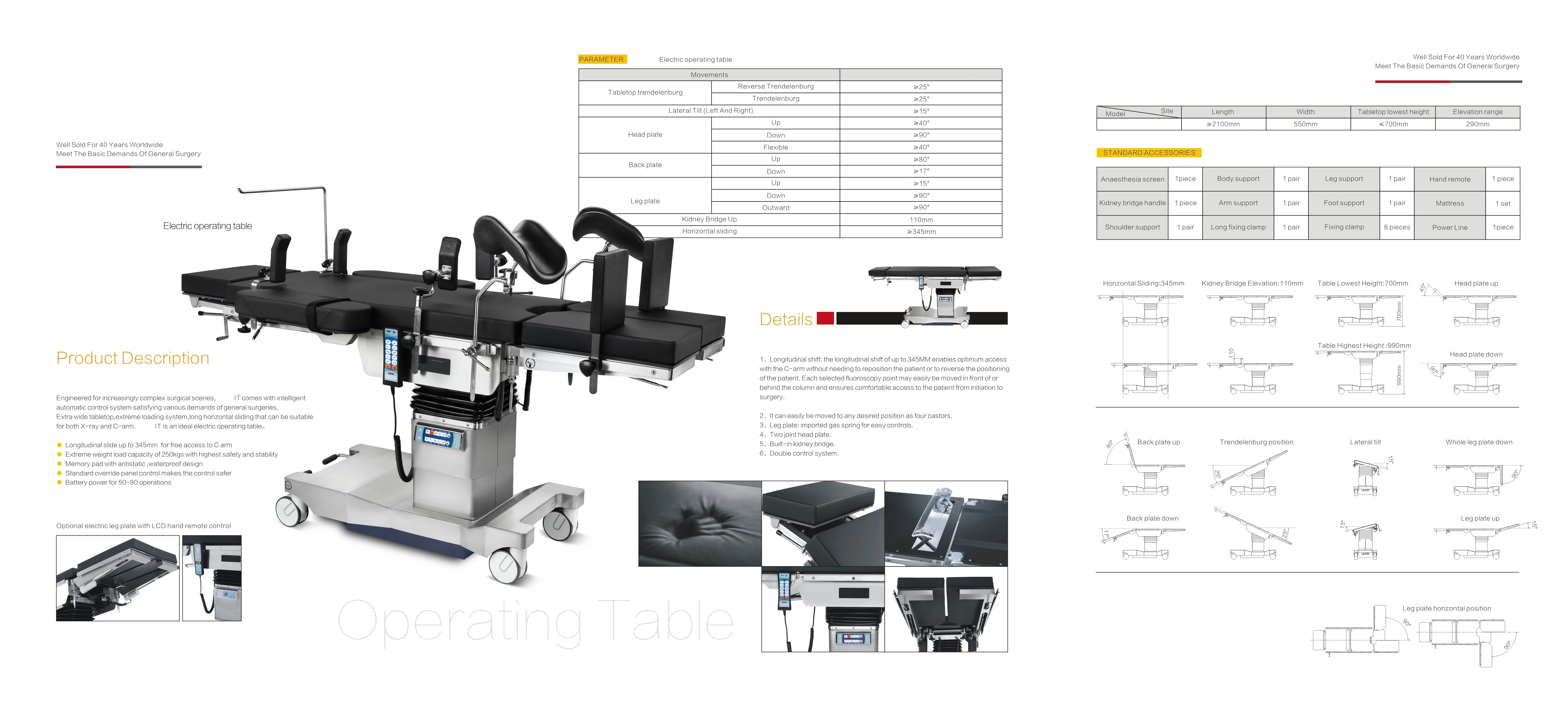 Factory Medical Hospital Equipment Multifunctional Electric Surgical Neurosurgery Orthopedic OT Bed Operating Table