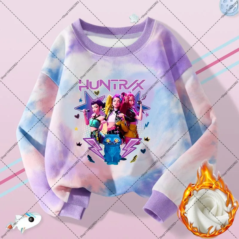 Kpop demon hunters outono inverno fino velo sweatshirts meninos meninas moda streetwear dos desenhos animados anime impresso manga longa presentes