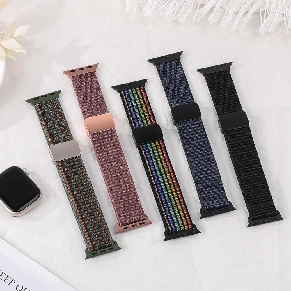 Straps for Apple watch 10 band 42mm 46mm 45mm 44mm 49mm 40 41mm Nylon Magnetic correa bracelet iWatch series 9 8 7 6 5 Ultra se