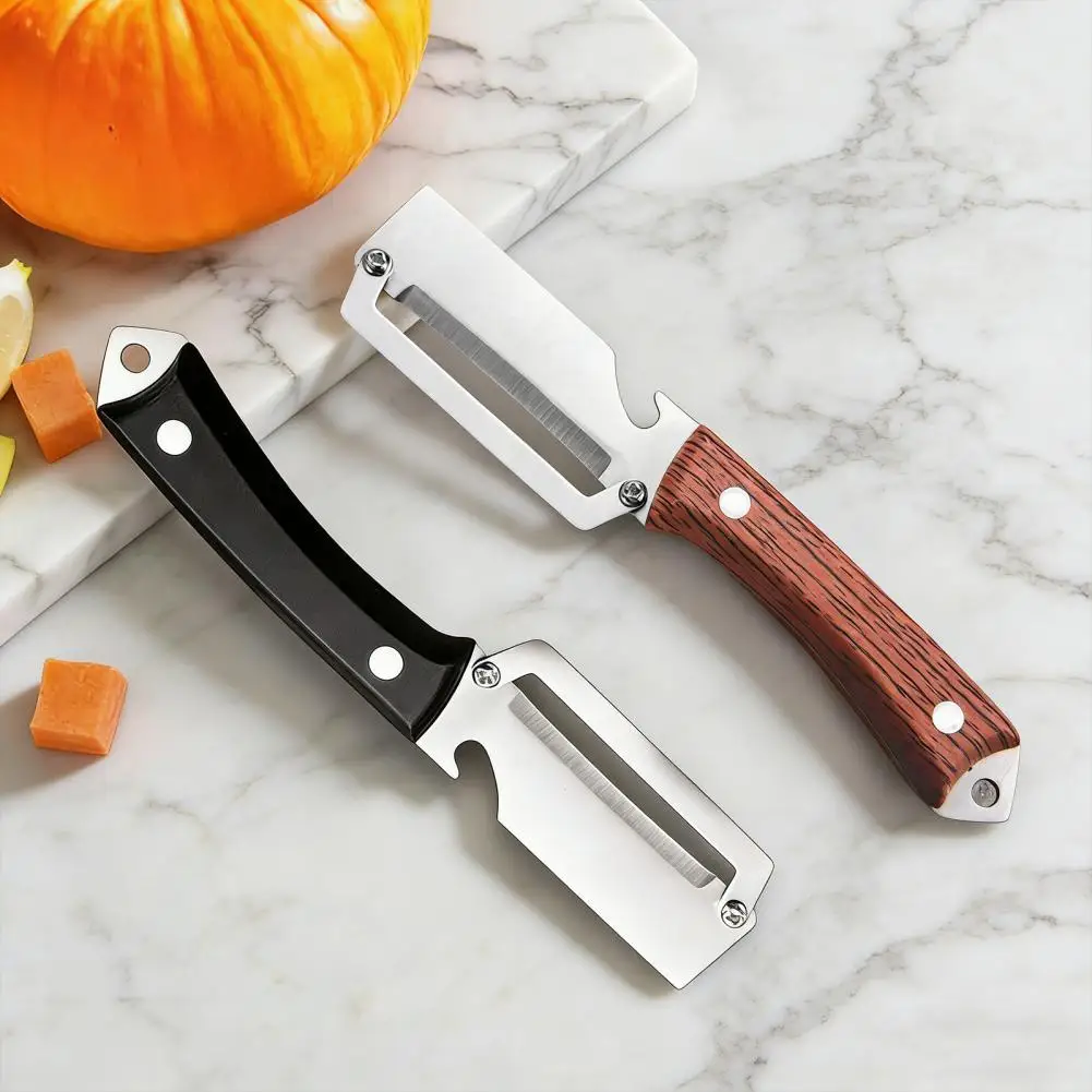 Wood Handle Potato Peeler Ergonomic Vegetable Peeler with Non-slip Handle 2-in-1 Bottle Opener Kitchen Tool Sharp Wide Blade