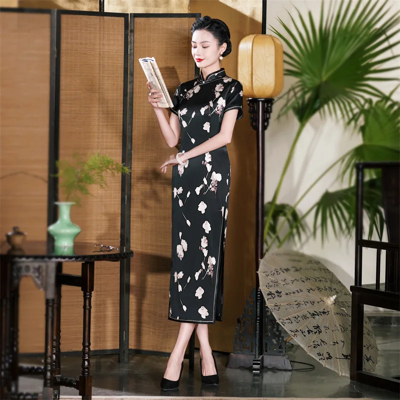 

High-End High Quality Real Silk Cheongsam Qipao for Women Daily Retro the Republic of China Style Improve Chinese Dress Elegant