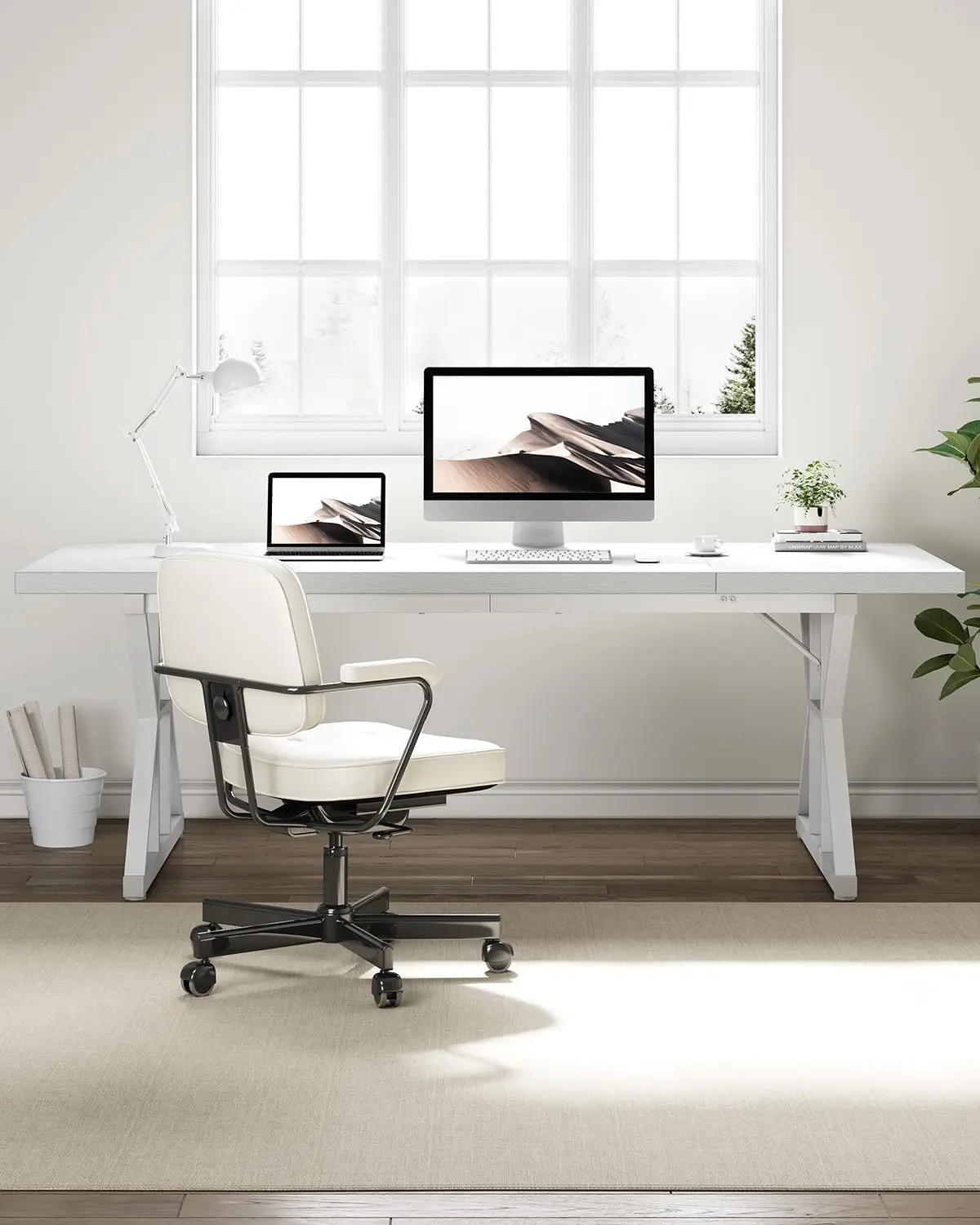 LITTLE TREE 70.8-Inch Large Executive Desk, Extra Long Computer Office Desk Workstation, Modern Simple Style Laptop Table, S