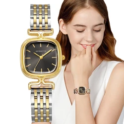 Fashion 2024 Women's Simple Small Square Quartz Watch Luxury Ladies Stainless Steel with Gold Strap Business Clock Wristwatch