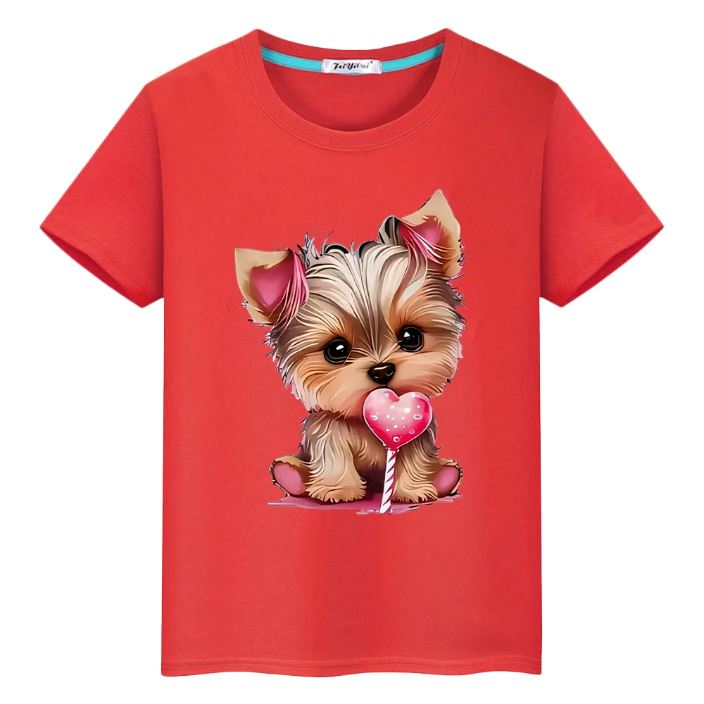 

Cartoon cute dog print t shirt for kids boy 10year 100%Cotton anime Short Tops Loving Dog Kawaii Tees y2k one piece girl clothes