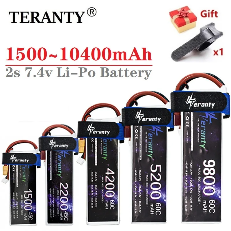 2S bateria Lipo 7.4v 1500mah 1800mah 2200mah 3300mah 4200mah 5200mah 6500mah 7200mah 10400mah JST/XT60/T części do zdalnego sterowania 7.4v bateria