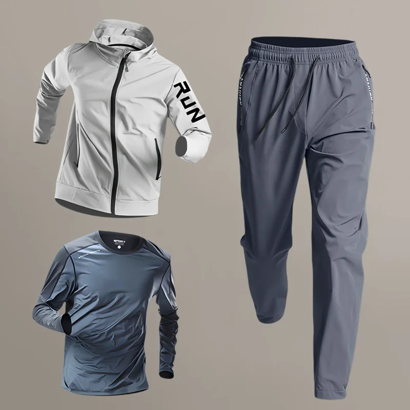 Fashion Multi-color Free Matching Zipper Hooded Jacket Suit Men's Running Quick-Dry Running Fitness Sports Exclusive 3pcs,5pcs