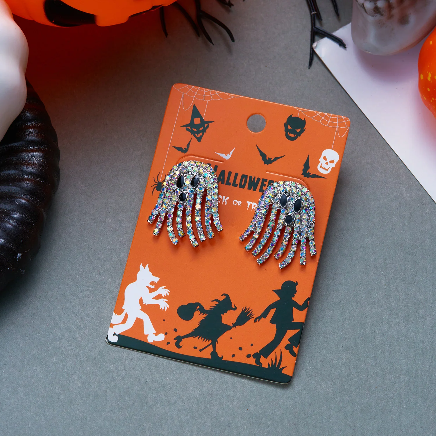 Halloween Cute Ghost Dangle Earrings For Women Goth Punk Full Rhinestone Bling Tassel Drop Earring Party Jewelry Accessories