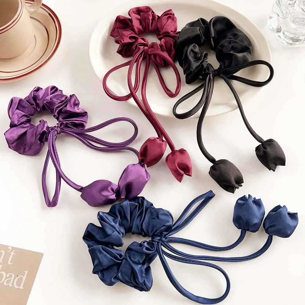 Cloth Satin Hair Band Ponytail Holder Solid Knotted Satin Tulip Flower Hair Rope Intestine Hair Band Hair Accessories