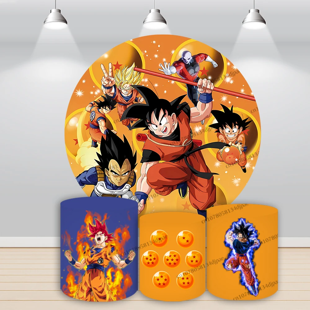 Dragon Ball Z Goku Background Party Round Cover Boy Birthday Decoration Backdrop Yellow Super Saiyan Hero Pedestal Banner Gifts