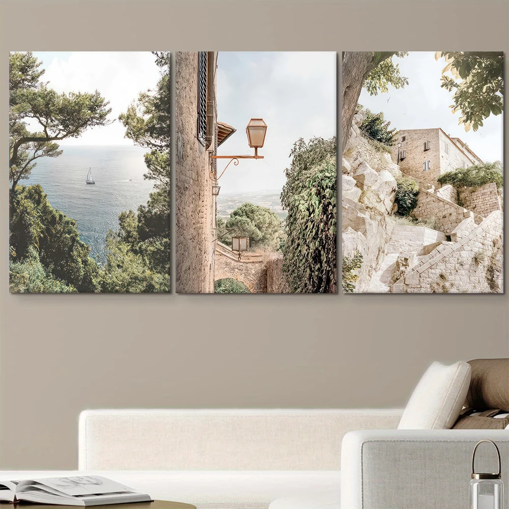 3PC, Natural Sea View Canvas Decorative Painting, High-Definition Printing, Sailboat Ocean Scenery, Home Wall Art, Hanging Paint