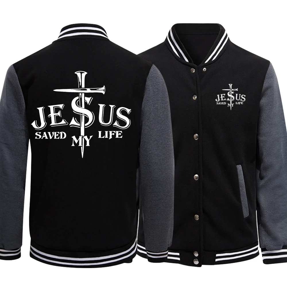 Jesus rettete mein Leben, Buchstaben-Grafik, Herrenjacken, Baseball-Uniformen im Preppy-Stil, lässig, S-5Xl, High Street Motion-Kleidung