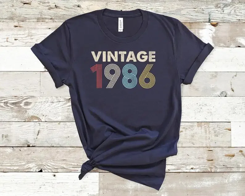 Vintage 1986 Distressed Retro Fade 37th Birthday Gift Party Shirt 100% Cotton Women Short Sleeve Top Tees O Neck Female Clothing