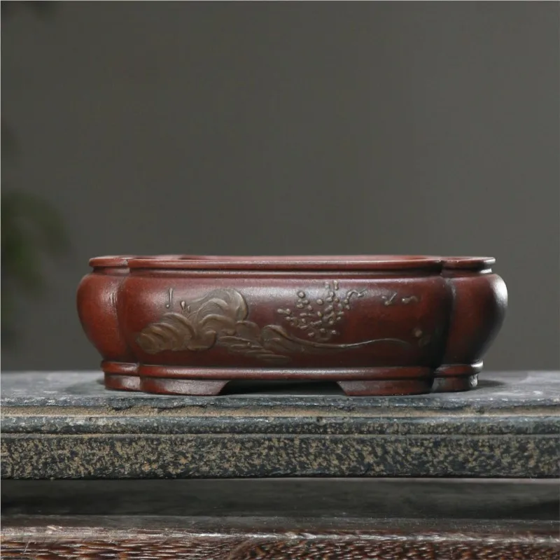 2023 Purple Sand Solid Color Flower Pot Square Bucket Pot Bonsai Pot Classical Chinese Home Decoration Flower Pot 1PCS LE658