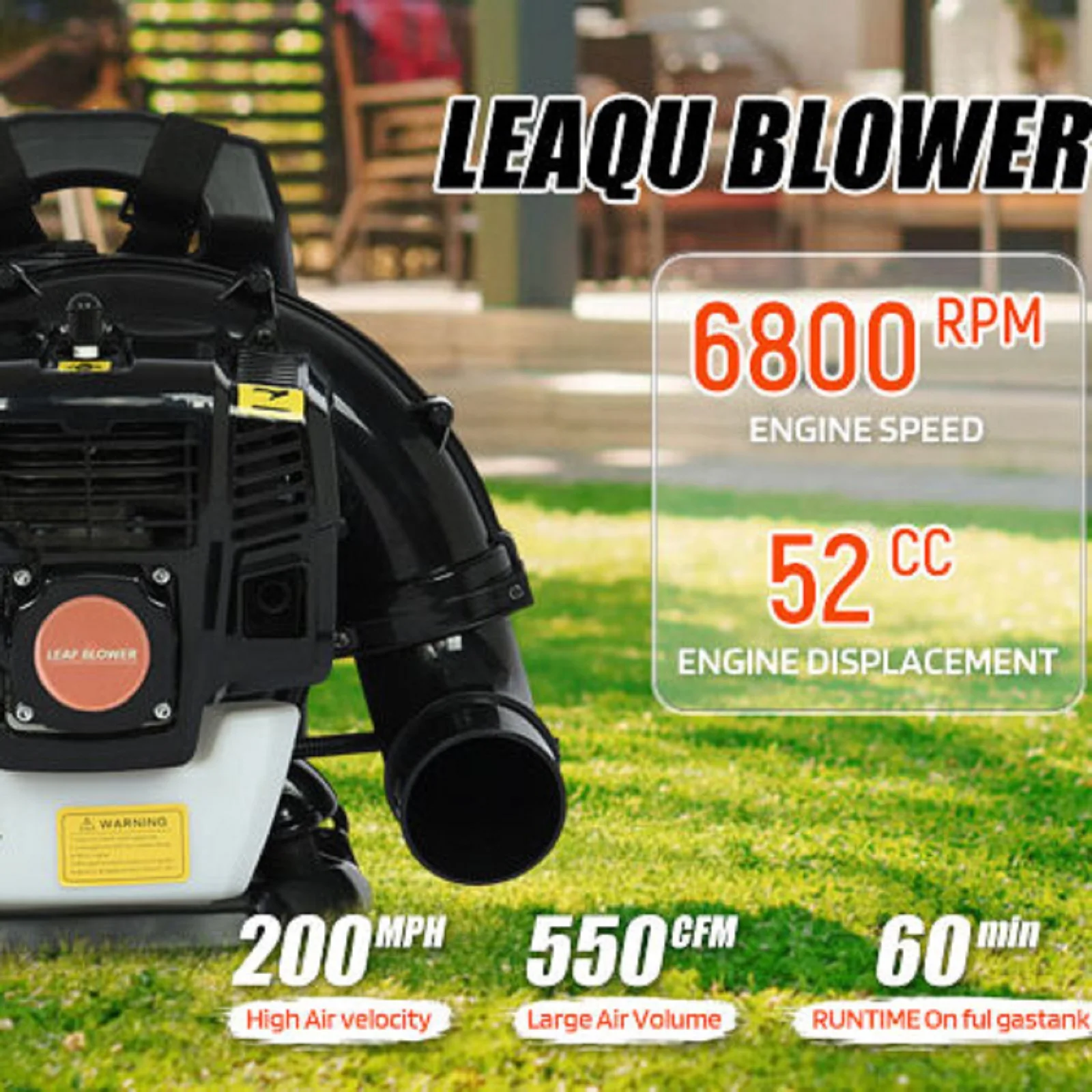 Portable 52CC 2-Stroke Gas Blower Backpack, 1.7HP 550CFM Heavy-Duty Snow Leaf Blower For Outdoor Yard Care