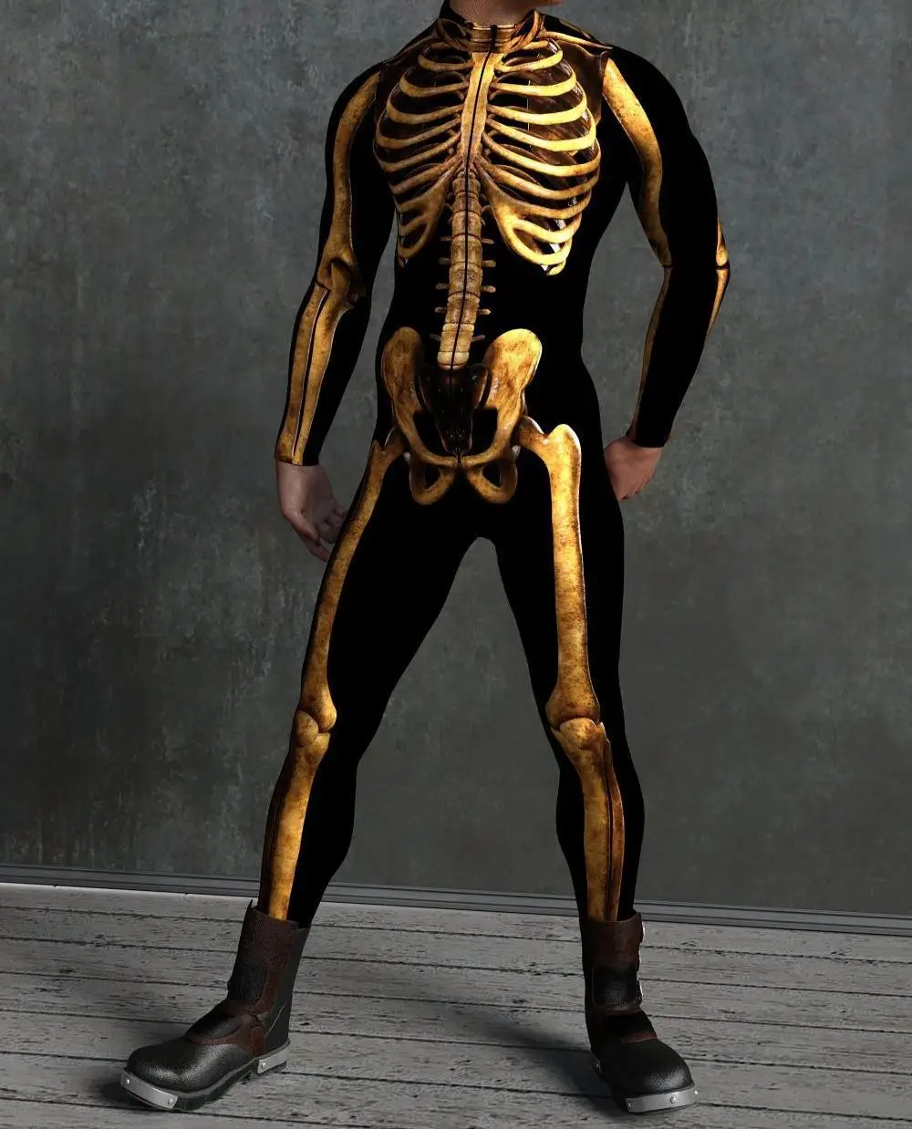 POP Halloween-Skelett-Cosplay-Overall mit Daumen, bunter Kunstdruck, Bodysuit mit Reißverschluss vorne, Catsuit, Themenparty-Outfit, Rave-Outfit – Detail 19