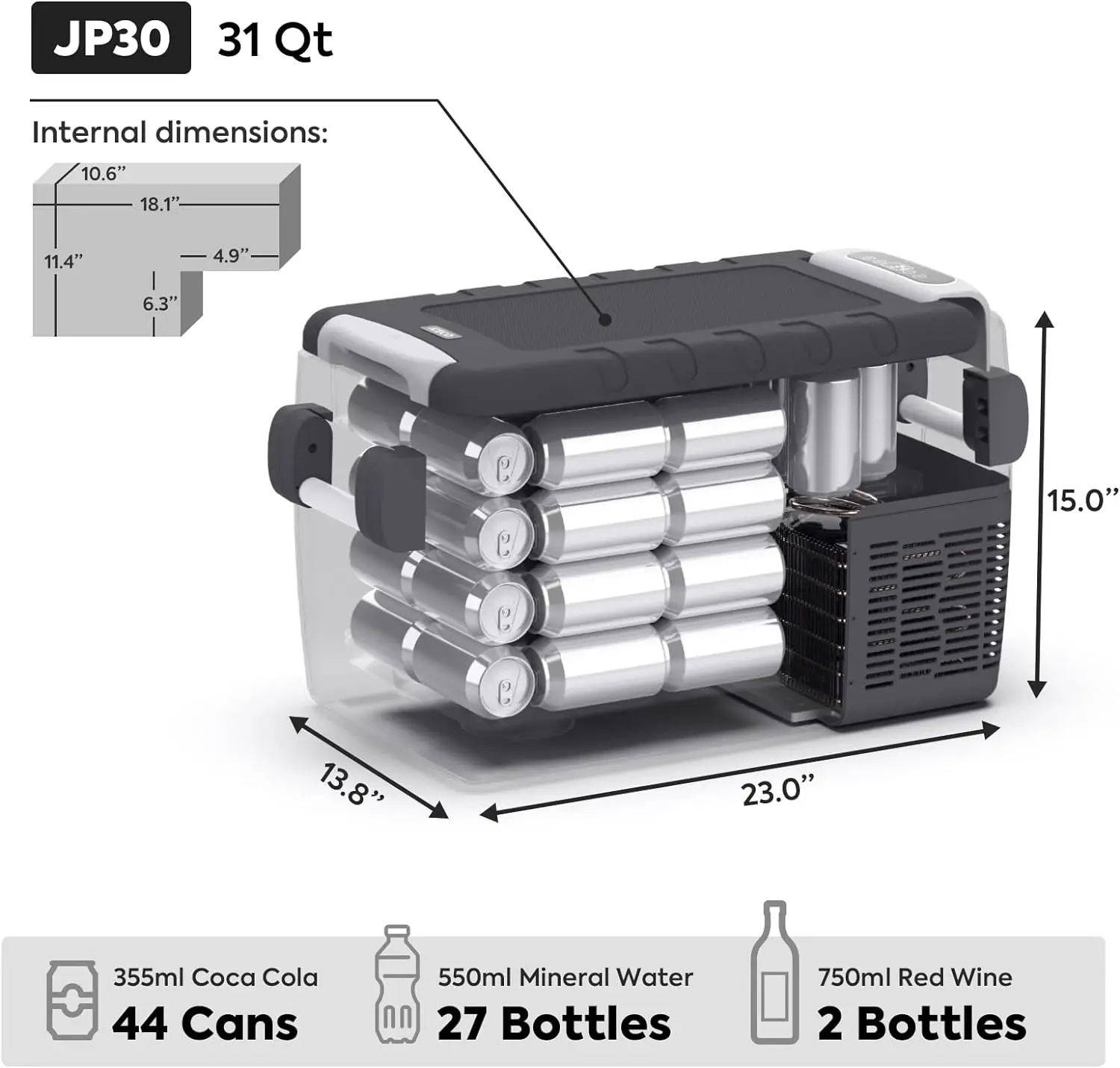 JP30 Portable Refrigerator Fridge Freezer, 30 Liters Car Refrigerator WIFI APP Control,