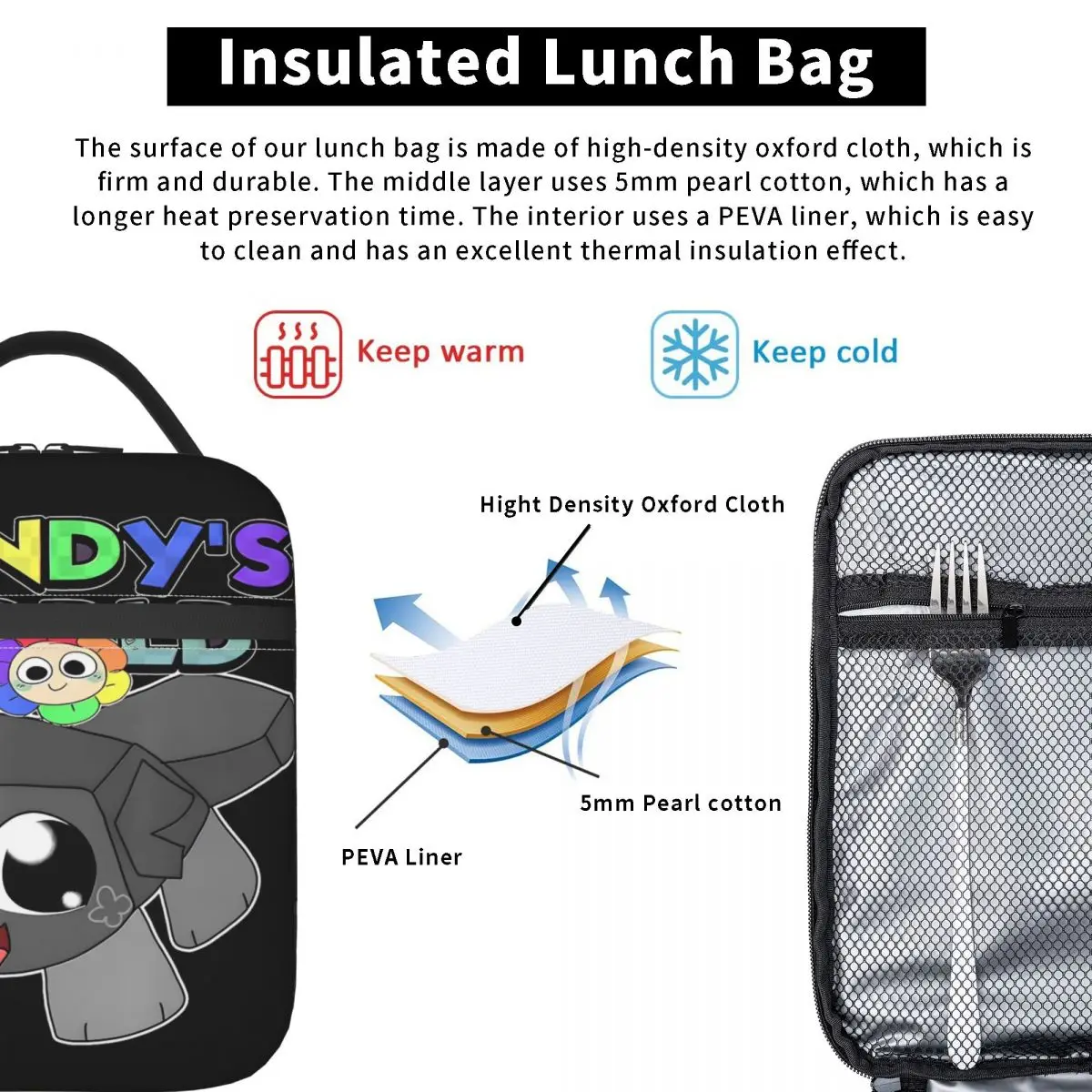 แดนดี้ส์ เวิลด์ โซ คิวท์ถุงอาหารกลางวันฉนวนขนาดใหญ่ภาชนะใส่อาหารกระเป๋าเก็บความเย็นกระเป๋าใส่กล่องอาหารกลางวันโรงเรียนกลางแจ้งผู้ชายผู้หญิง