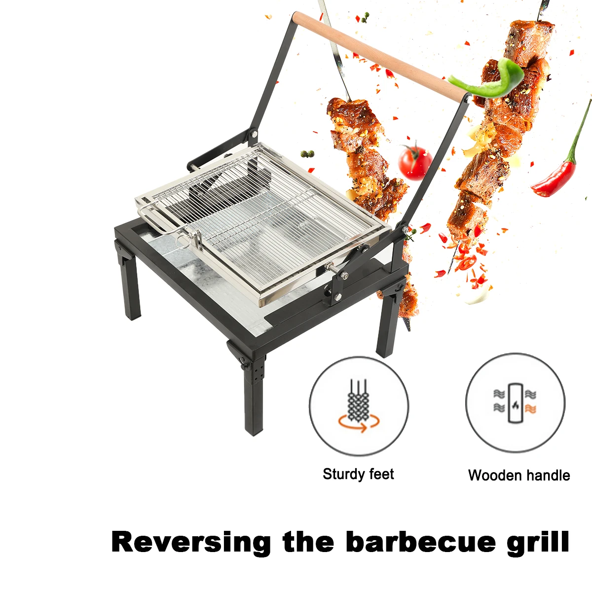 Tragbarer Campinggrill, zusammenklappbarer Holzkohlegrill