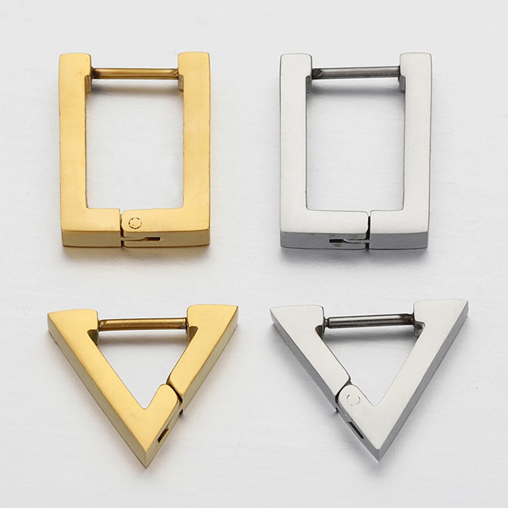 2-4pcs Stainless Steel Earrings Triangular Rectangle Earrings Hoop Fashion Jewelry Making DIY Women Men Punk Hiphop Bijoux
