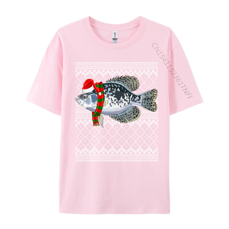 Xmas Fish Santa Hat Crappie Ugly Christmas T-Shirts For Men Vintage Pure Cotton Tees Crewneck Classic Short Sleeve T Shirt Tops