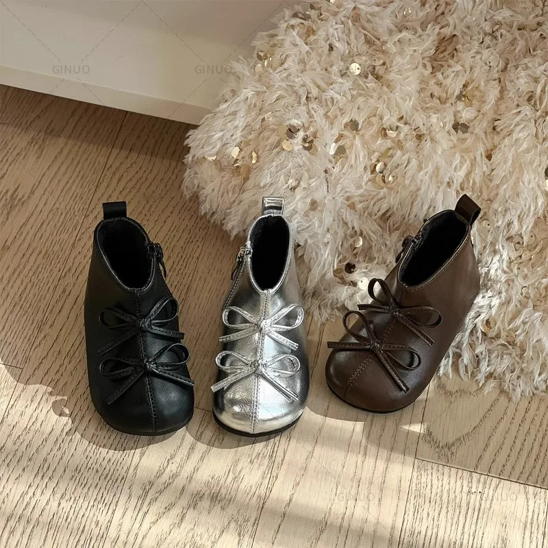 

Girls Short Boots with Side Zipper Kids Ankle Boots Korean Style Double Hook&loop 2025 New Children Leather Boots Princess Style