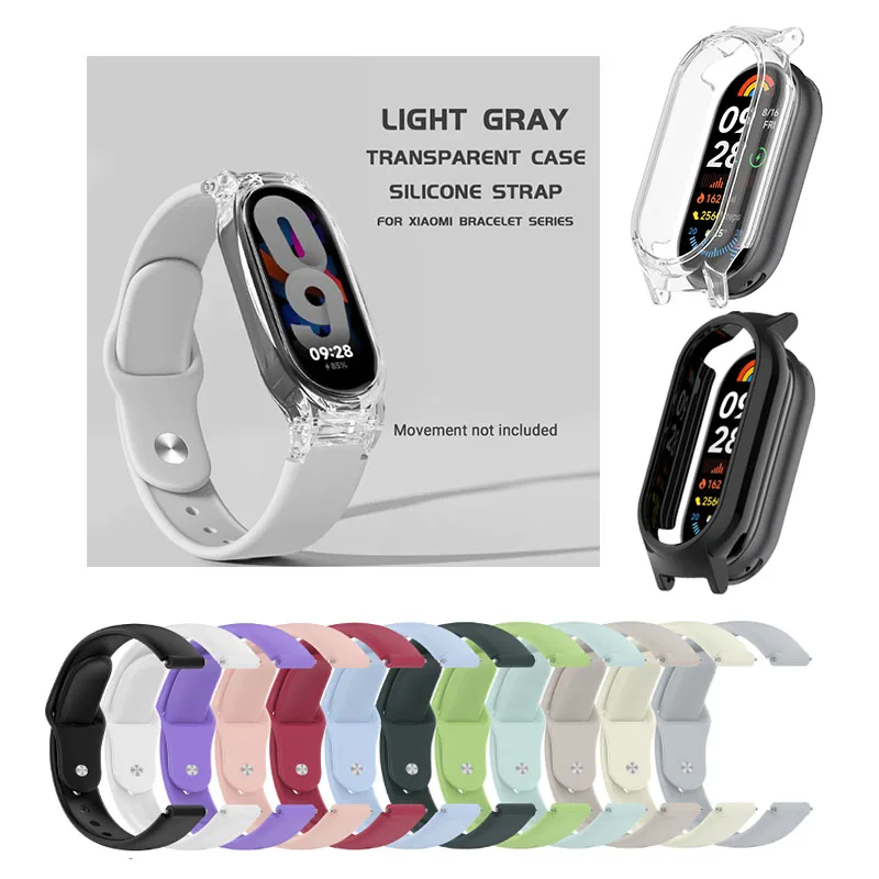 2in1 لينة سيليكون الأشرطة + حافظة ل Xiaomi Miband 10/9/8 NFC نسخة السيراميك سوار رياضي غطاء استبدال الأساور