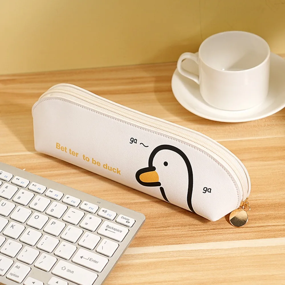 

Kawaii Large Capacity Cute Duck Pen Bag Triangular Multi-function Cosmetic Organizer Cartoon Simple Pencil Storage Case Students